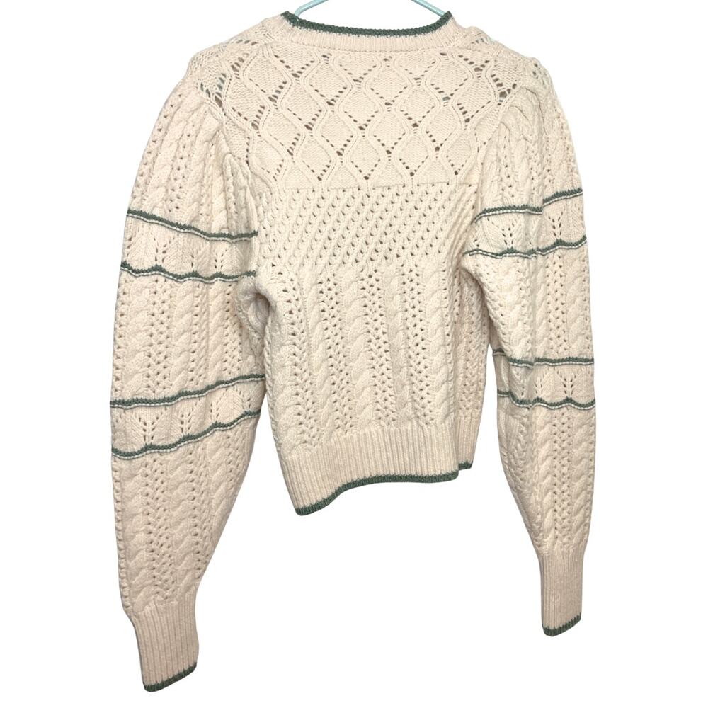 Ulla Johnson Top Sweater‎ Joleigh Cable Knit Ivory Green Chunky Puff Sleeve S - Picture 5 of 11